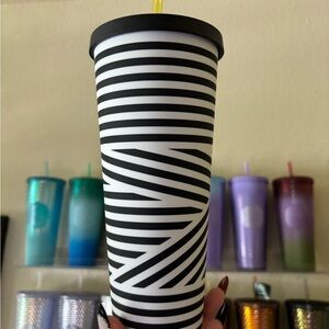 Black and White Striped Starbucks Tumbler